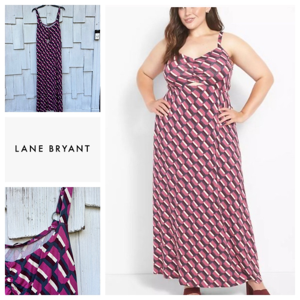 Lane Bryant Geometric Print Maxi Dress Cutout Twist Front Strappy Sz‎ 22 24